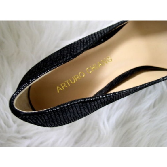 Arturo Chiang Black Snake Print Leather Heels 7.5 - Picture 7 of 7